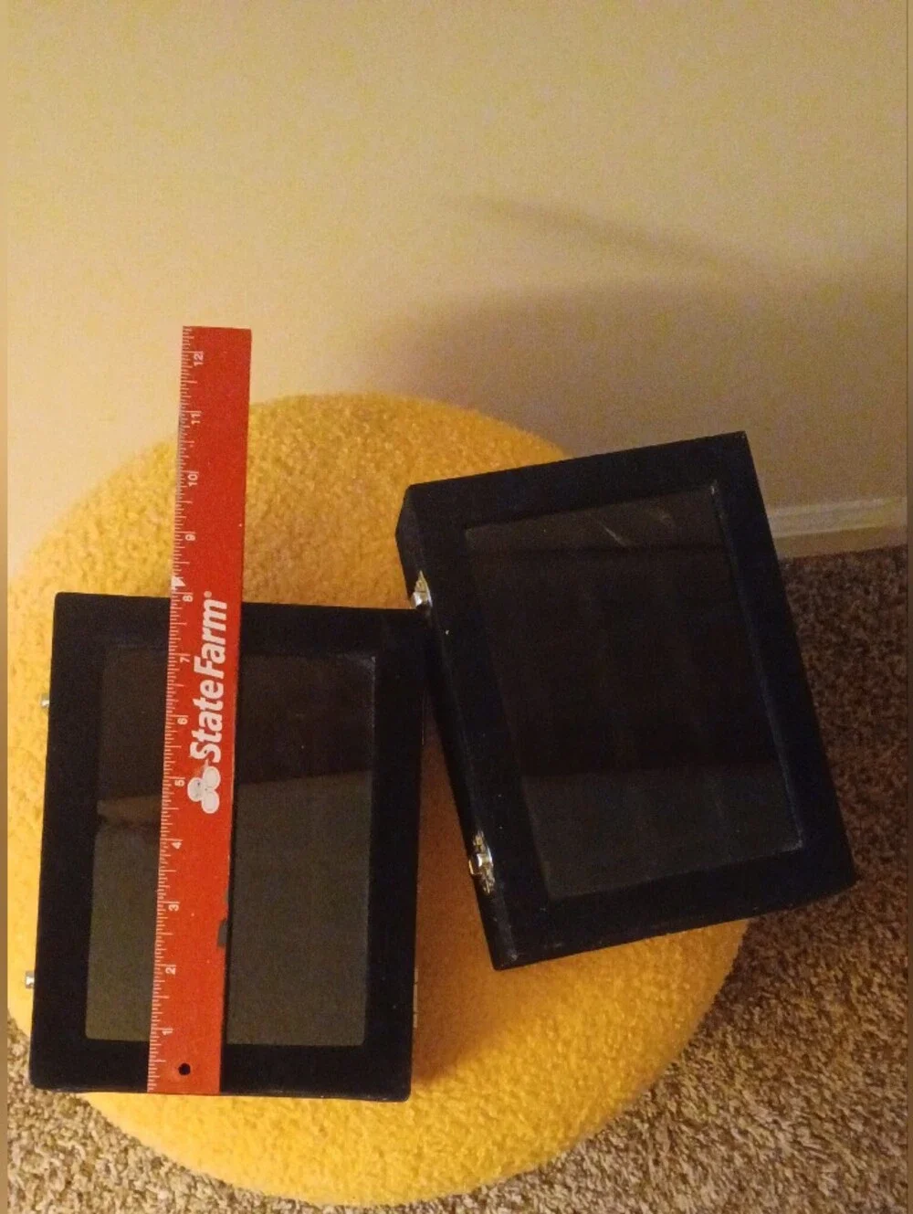 2 Black Velvet Jewelry Box with Glass and Silver Hardware
